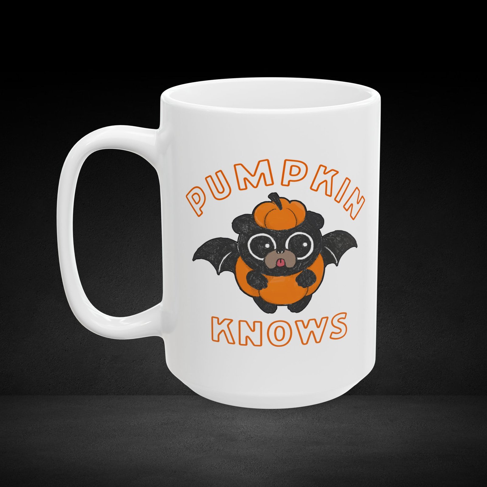 Pumpkin Knows – Bat Pup Halloween Coffee Mug - Image 4