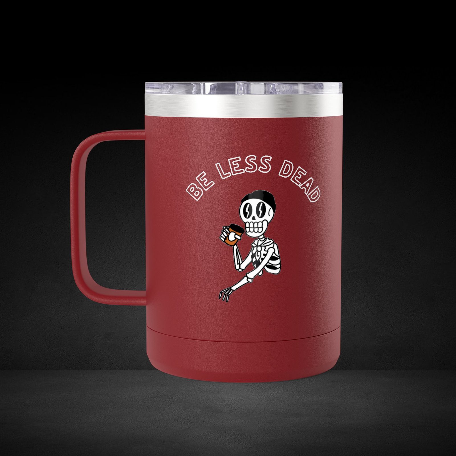 Be Less Dead Skeleton Travel Mug - Coffee Lover Cup with Coffee Bean Eyes Design - Image 9