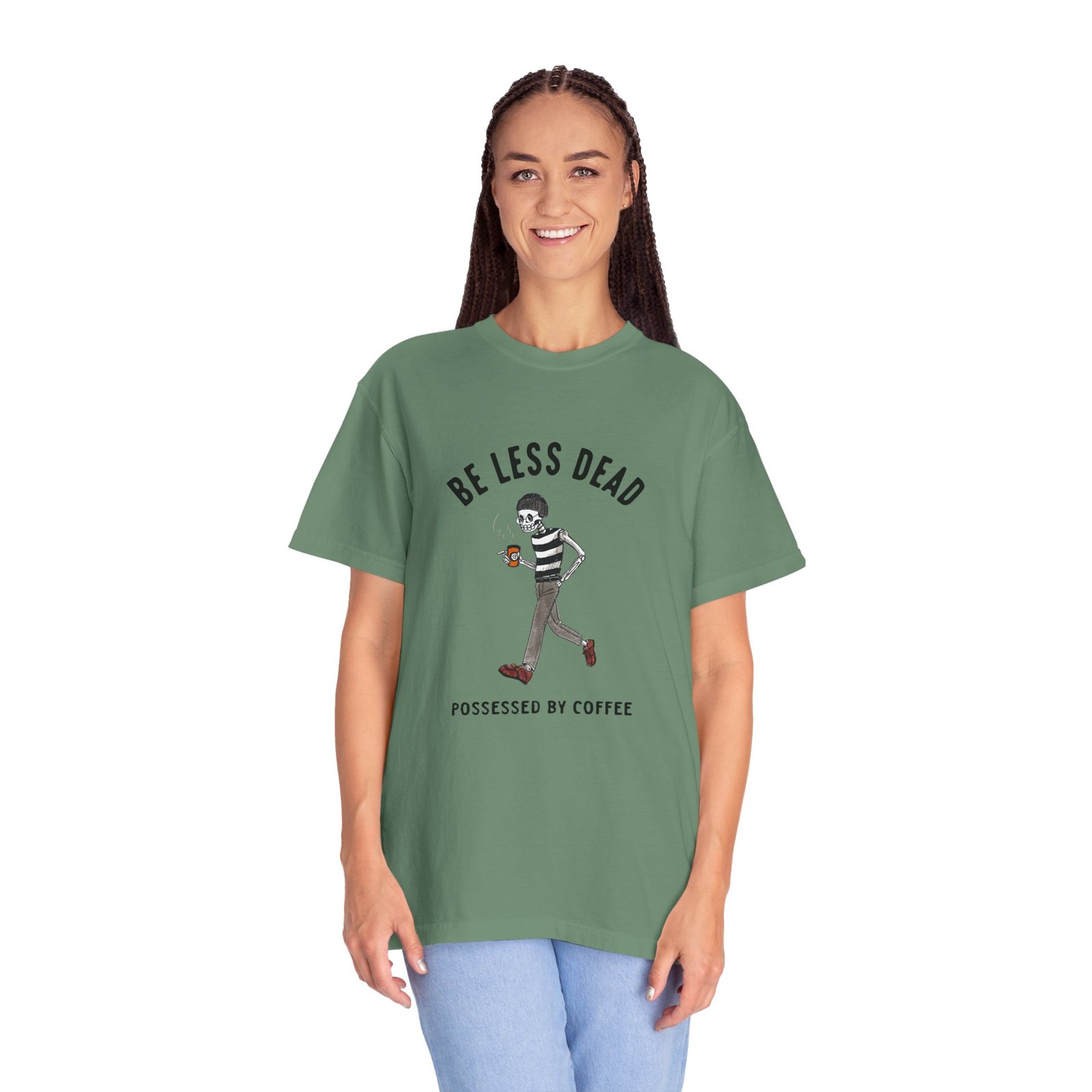 Skeleton Stroll Coffee Tee – Cool Walking Skeleton with Coffee Cup Graphic T-Shirt - Image 24