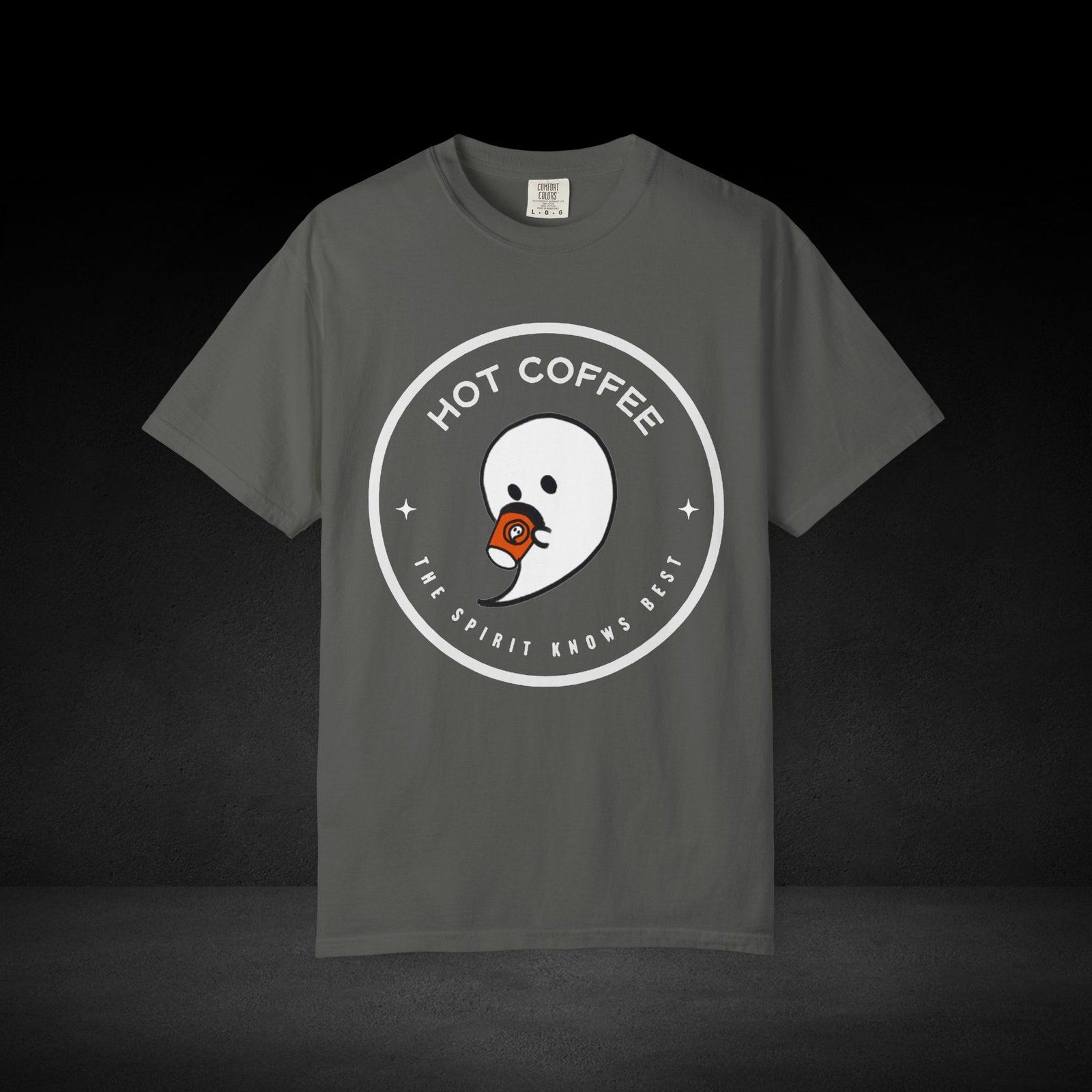 Hot Coffee Ghost Tee – “The Spirit Knows Best” Coffee Lover Graphic Shirt - Image 10