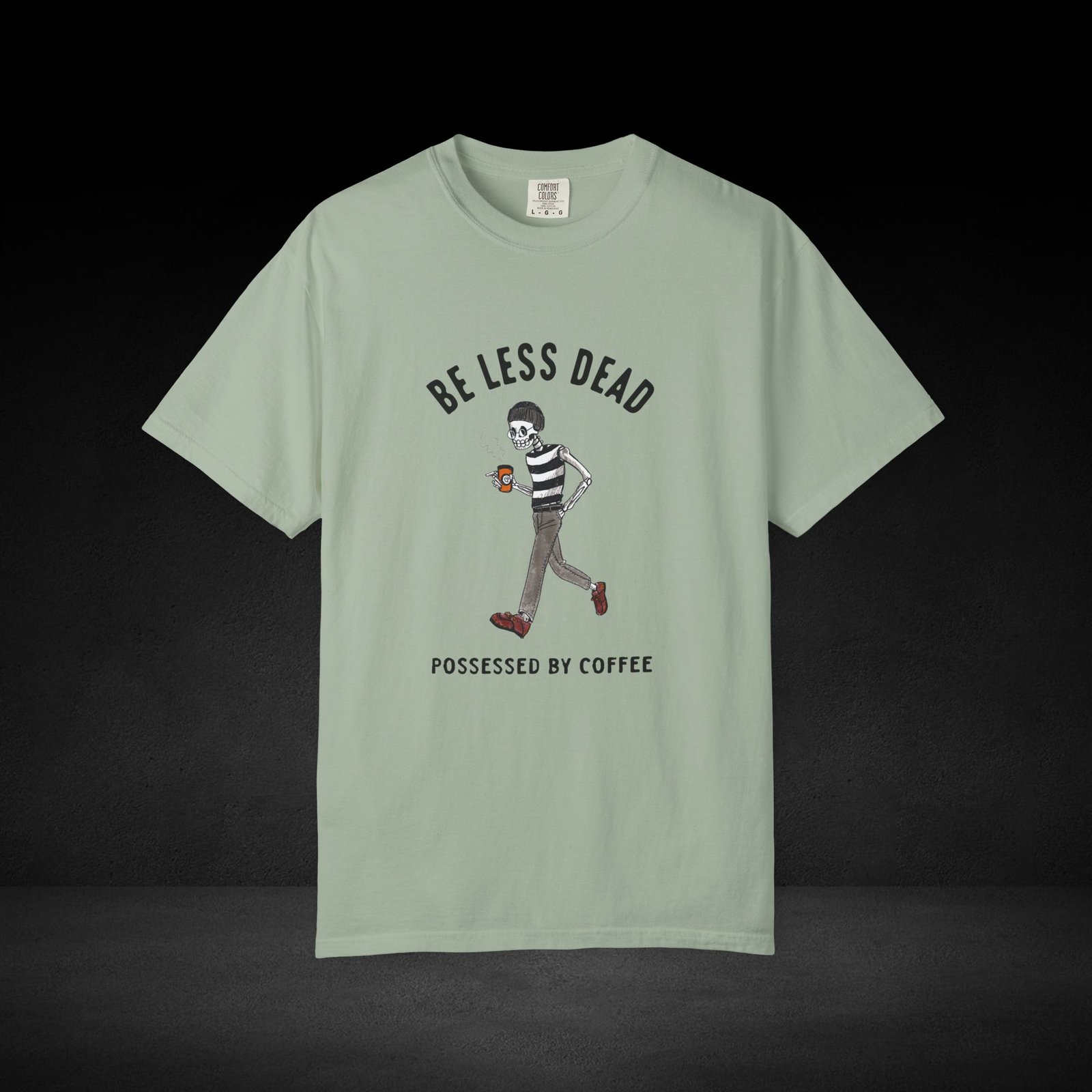 Skeleton Stroll Coffee Tee – Cool Walking Skeleton with Coffee Cup Graphic T-Shirt - Image 16