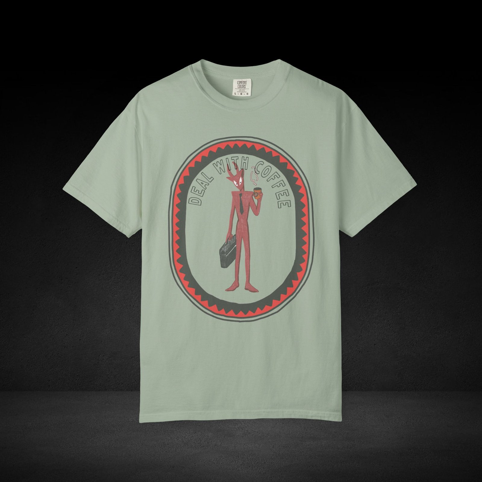 Devil’s Coffee Break Tee – Business Devil with Briefcase and Coffee Cup Graphic Shirt - Image 16