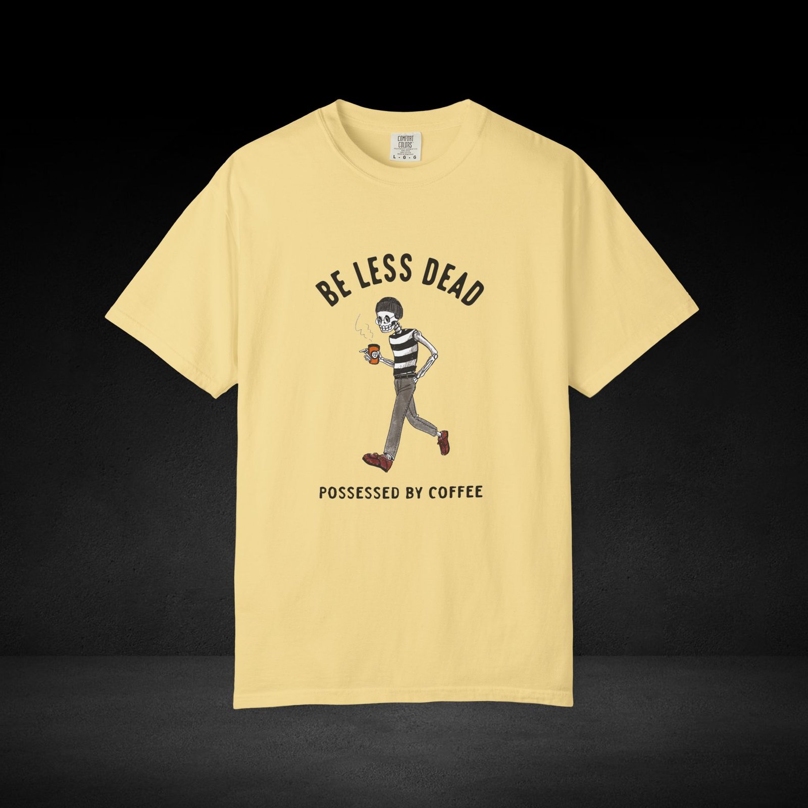 Skeleton Stroll Coffee Tee – Cool Walking Skeleton with Coffee Cup Graphic T-Shirt - Image 7