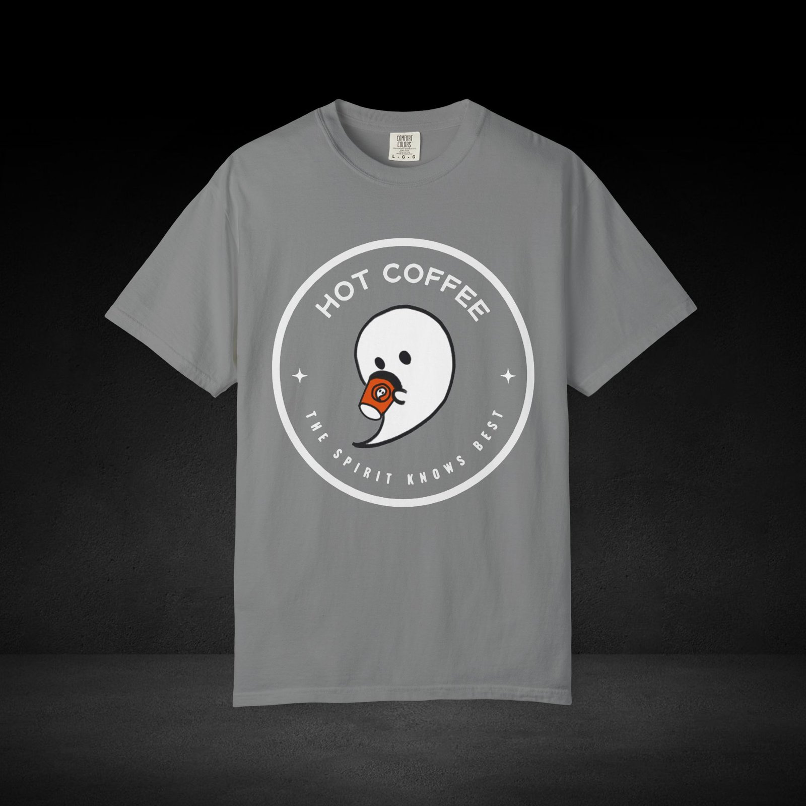 Hot Coffee Ghost Tee – “The Spirit Knows Best” Coffee Lover Graphic Shirt - Image 13