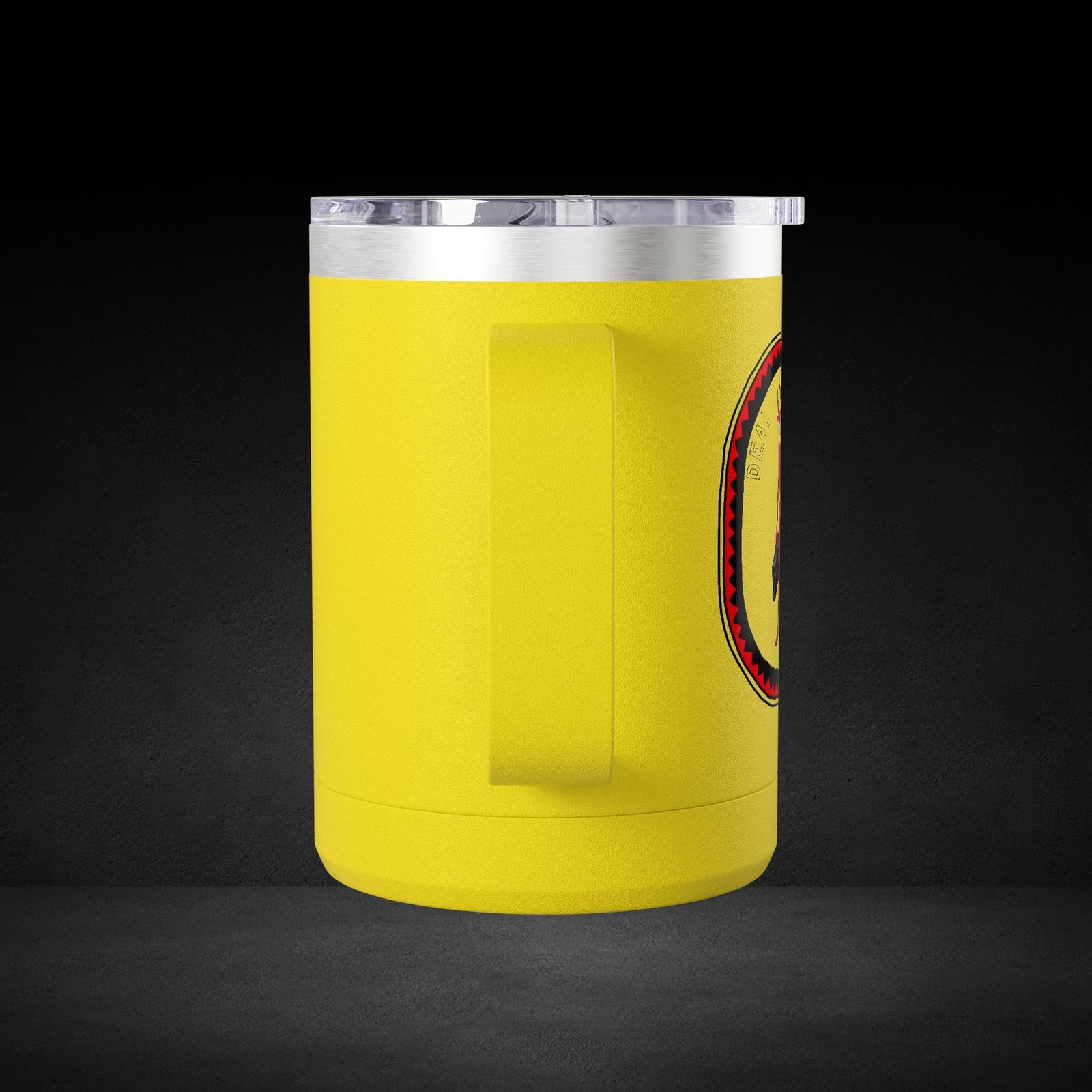 Deal With Coffee Devil Travel Mug - Business Professional Coffee Cup with Vintage Badge Design - Image 3