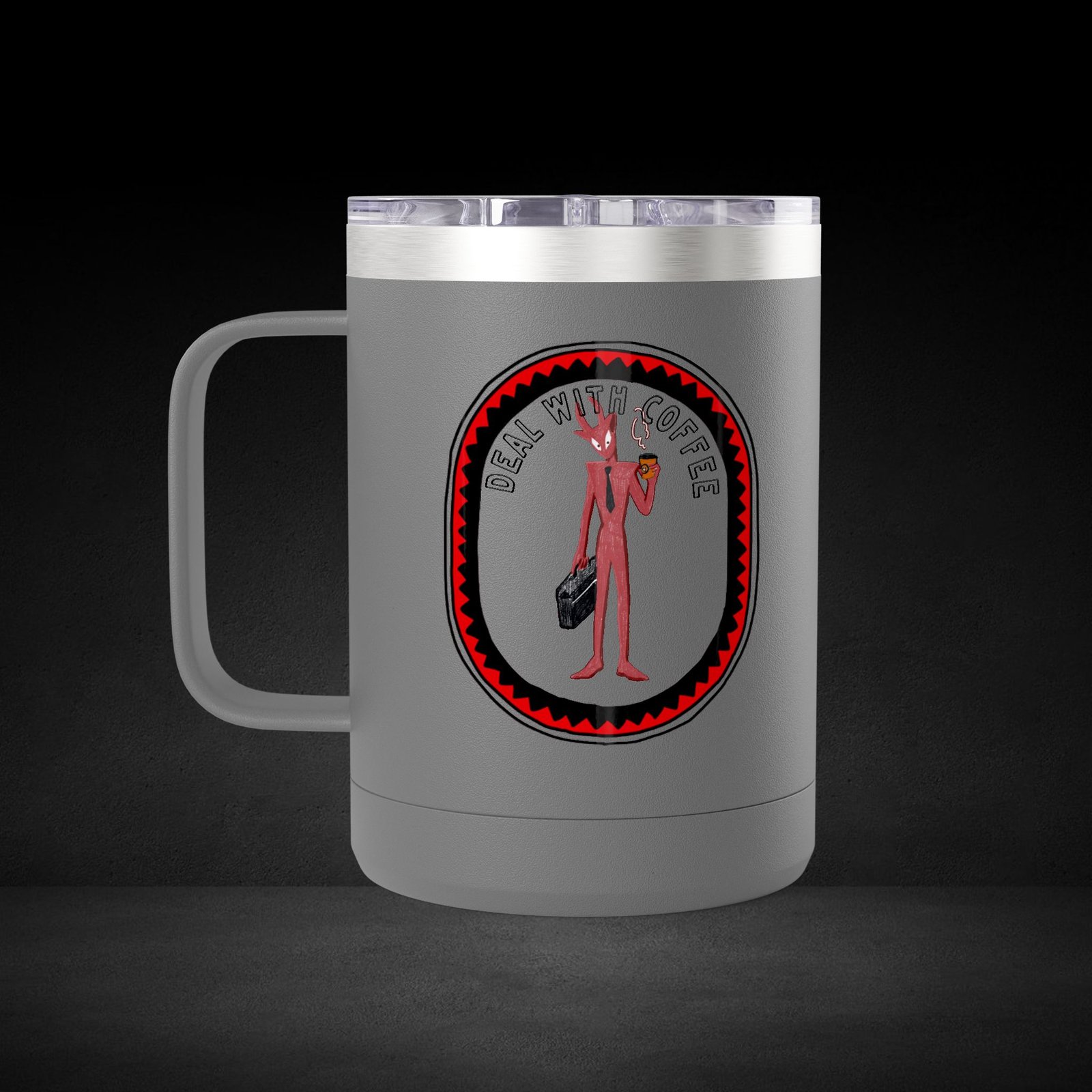 Deal With Coffee Devil Travel Mug - Business Professional Coffee Cup with Vintage Badge Design - Image 18