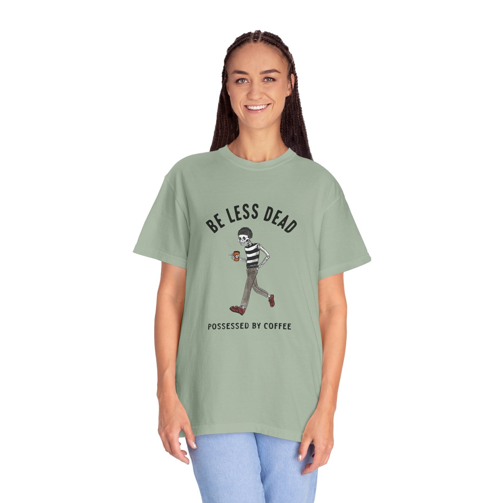 Skeleton Stroll Coffee Tee – Cool Walking Skeleton with Coffee Cup Graphic T-Shirt - Image 18