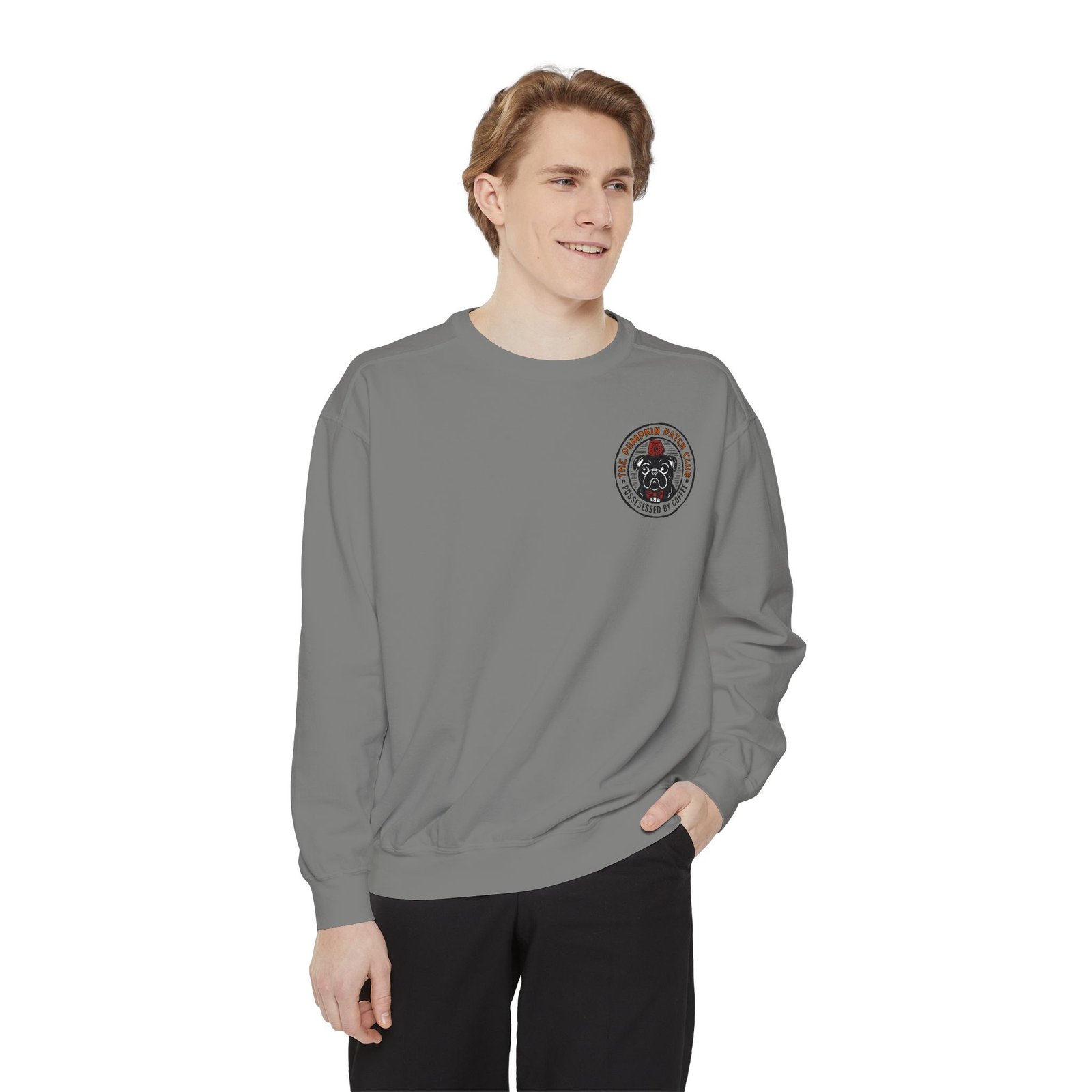 Possessed by Coffee Sweatshirt – Cozy Haunted Roast Apparel for Caffeine Lovers Pug - Image 19
