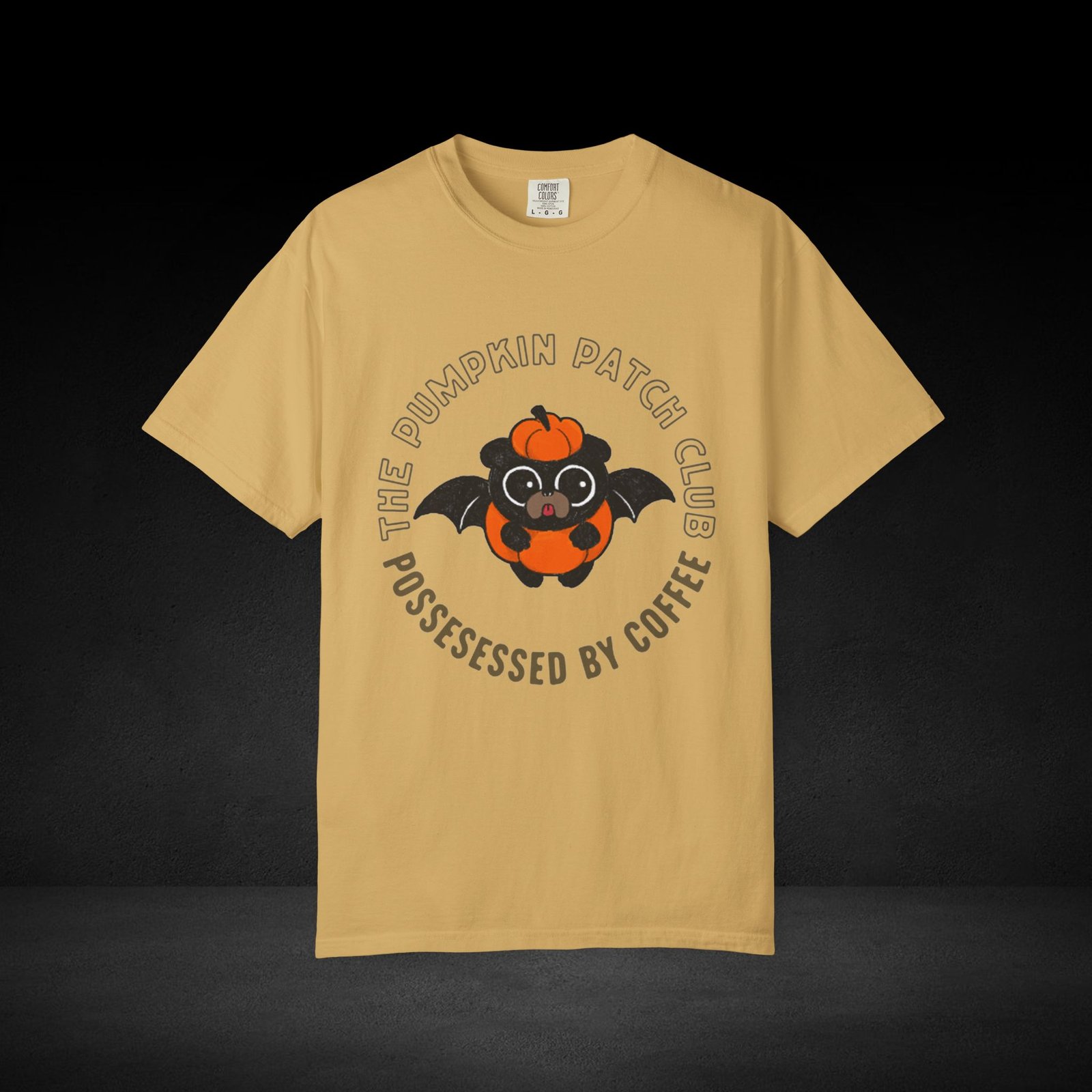 Pumpkin Knows Tee – Cute Bat Pug Pumpkin Halloween Coffee Shirt - Image 4