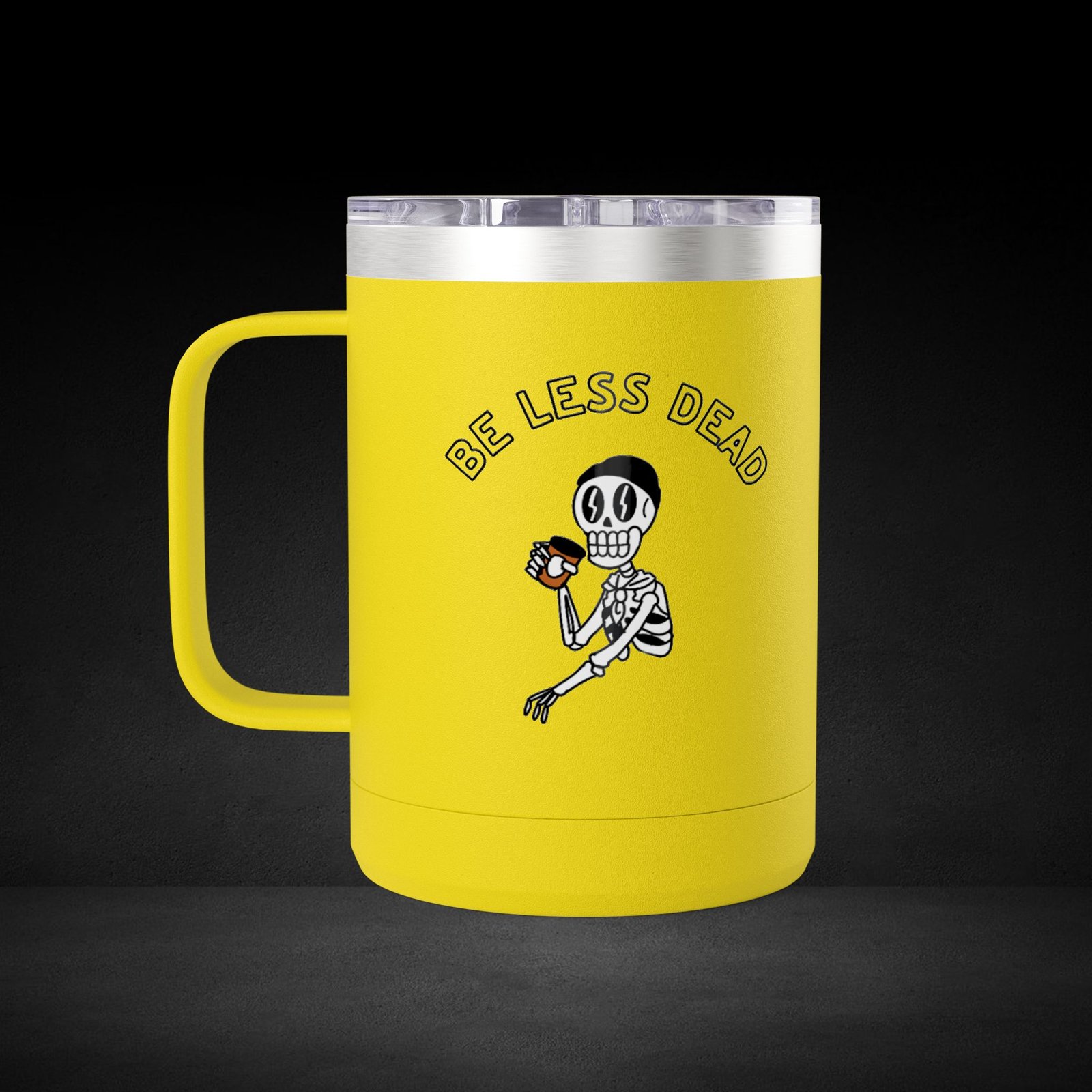 Be Less Dead Skeleton Travel Mug - Coffee Lover Cup with Coffee Bean Eyes Design - Image 15