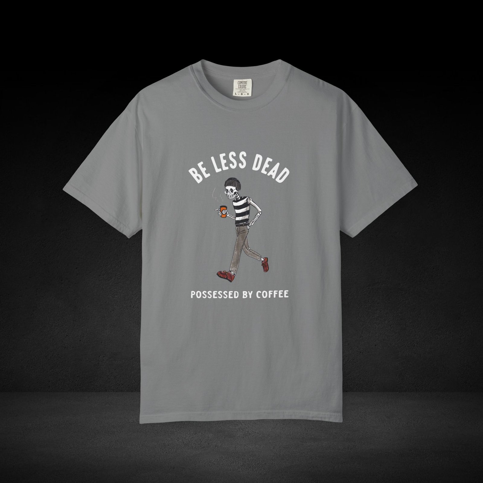 Skeleton Stroll Coffee Tee – Cool Walking Skeleton with Coffee Cup Graphic T-Shirt - Image 13