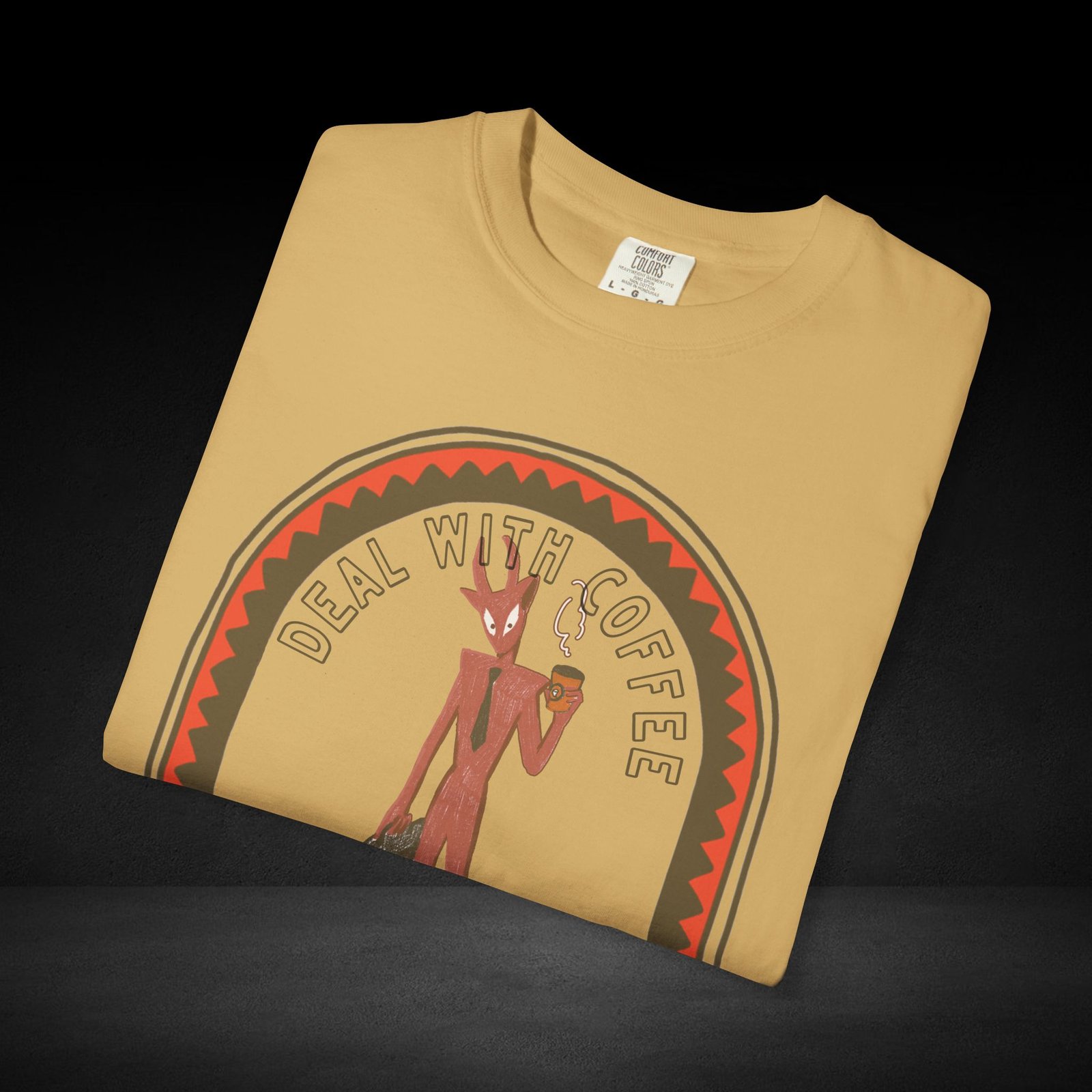 Devil’s Coffee Break Tee – Business Devil with Briefcase and Coffee Cup Graphic Shirt - Image 5