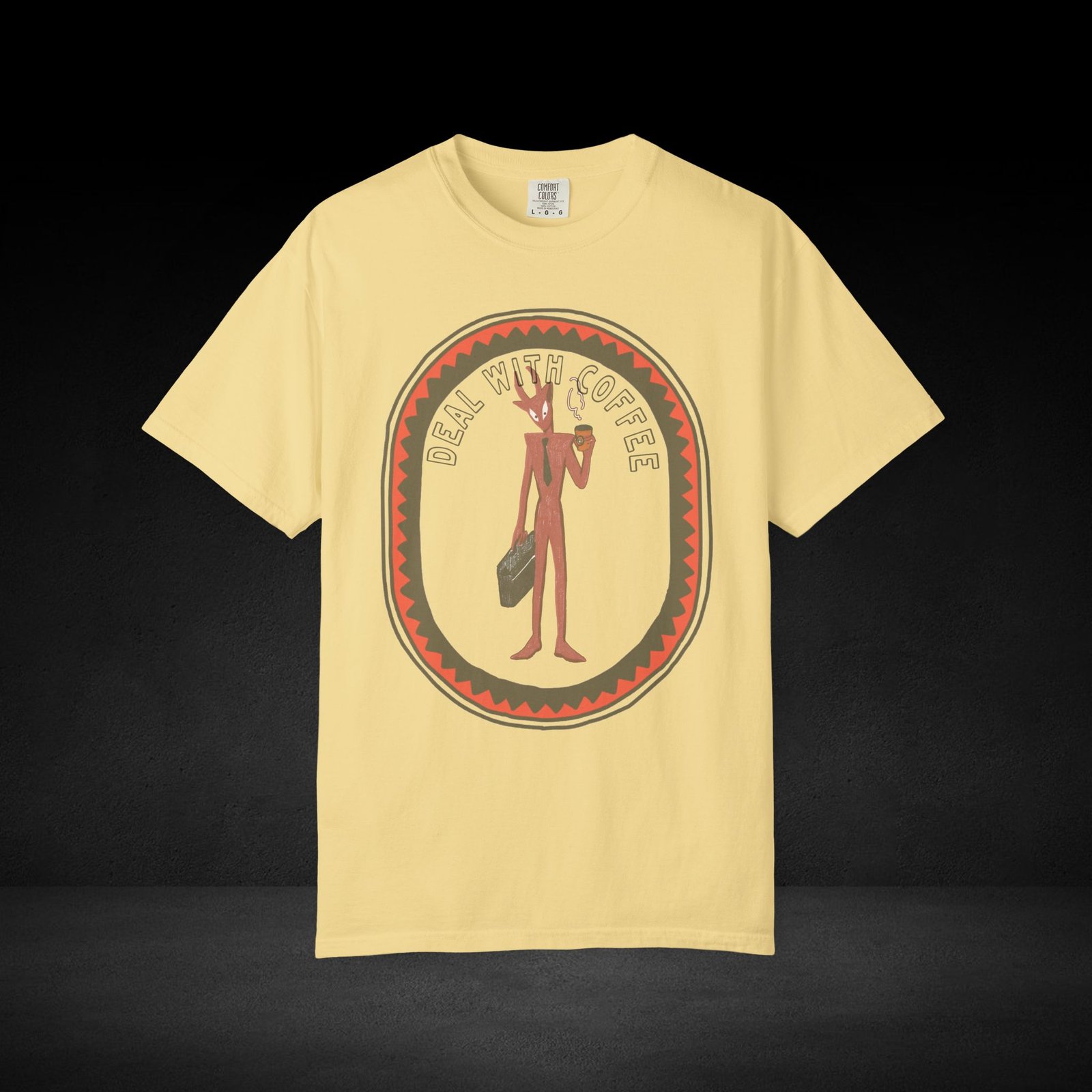 Devil’s Coffee Break Tee – Business Devil with Briefcase and Coffee Cup Graphic Shirt - Image 7