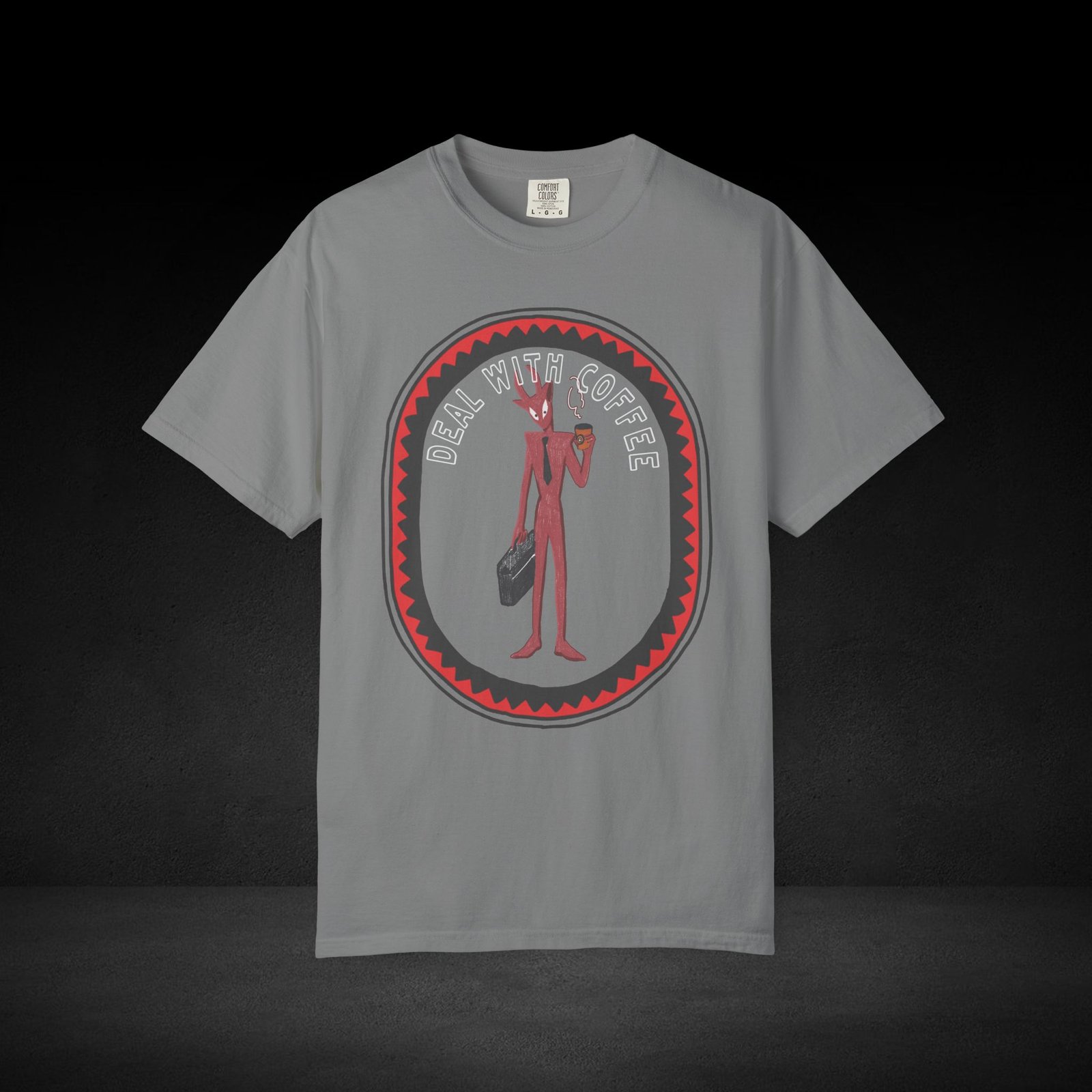 Devil’s Coffee Break Tee – Business Devil with Briefcase and Coffee Cup Graphic Shirt - Image 13