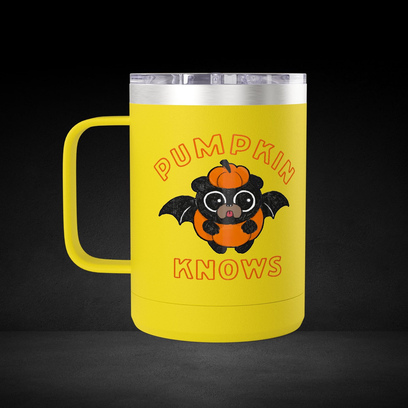 Pumpkin Knows Coffee Mug – Cute Bat in Pumpkin Design - Possessed by Coffee Travel Mug - Image 11