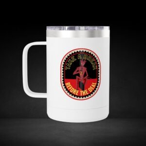 Take A Break Before The Deal Devil Travel Mug - Retro Badge Coffee Cup