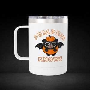 Pumpkin Knows Coffee Mug – Cute Bat in Pumpkin Design - Possessed by Coffee Travel Mug