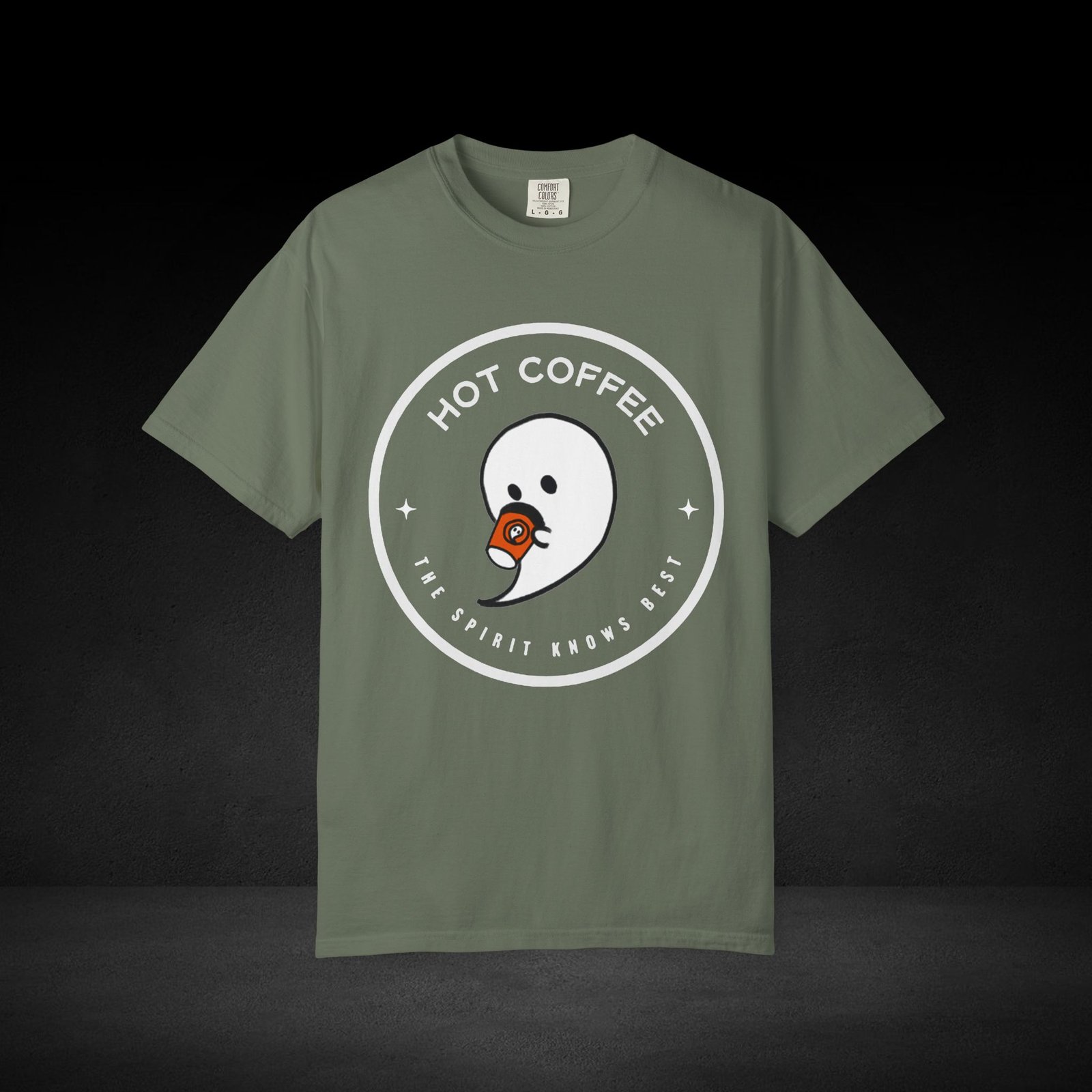 Hot Coffee Ghost Tee – “The Spirit Knows Best” Coffee Lover Graphic Shirt - Image 19