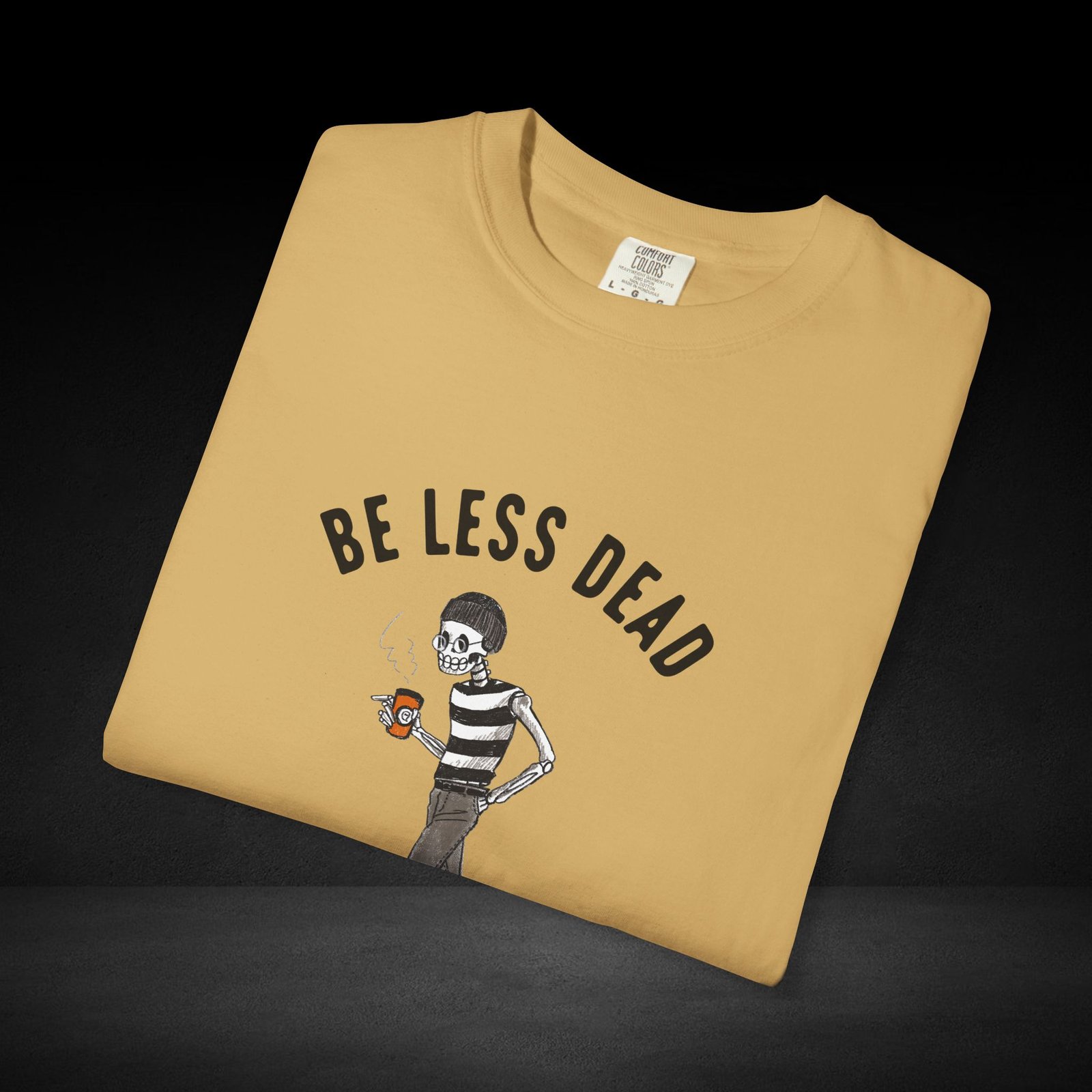 Skeleton Stroll Coffee Tee – Cool Walking Skeleton with Coffee Cup Graphic T-Shirt - Image 5