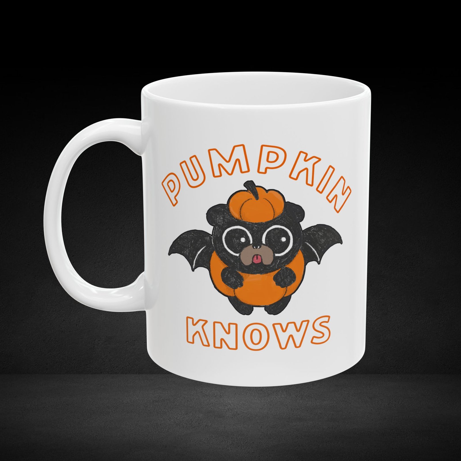 Pumpkin Knows – Bat Pup Halloween Coffee Mug - Image 2
