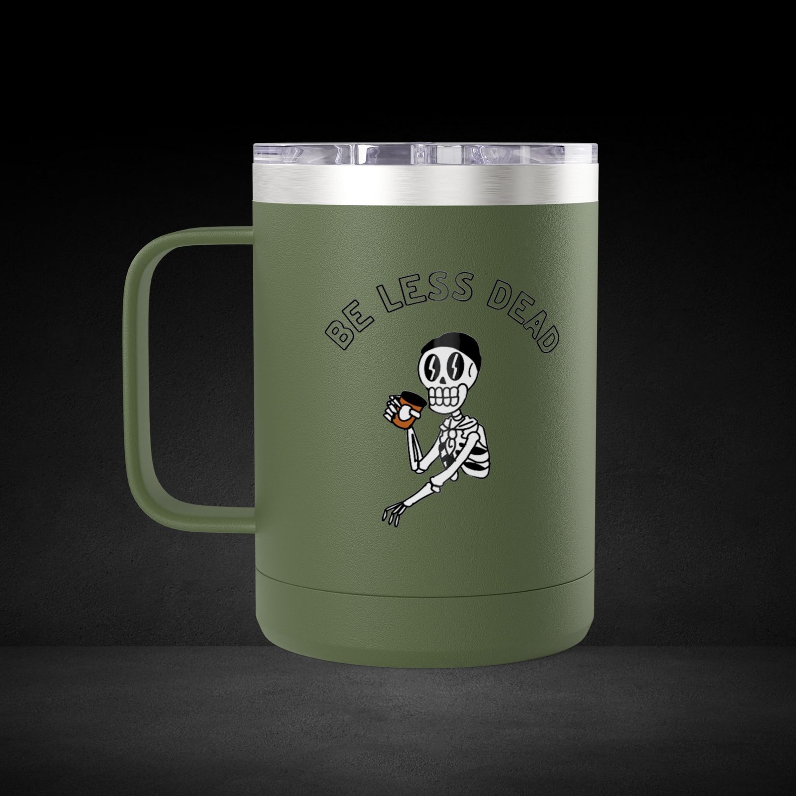 Be Less Dead Skeleton Travel Mug - Coffee Lover Cup with Coffee Bean Eyes Design - Image 18