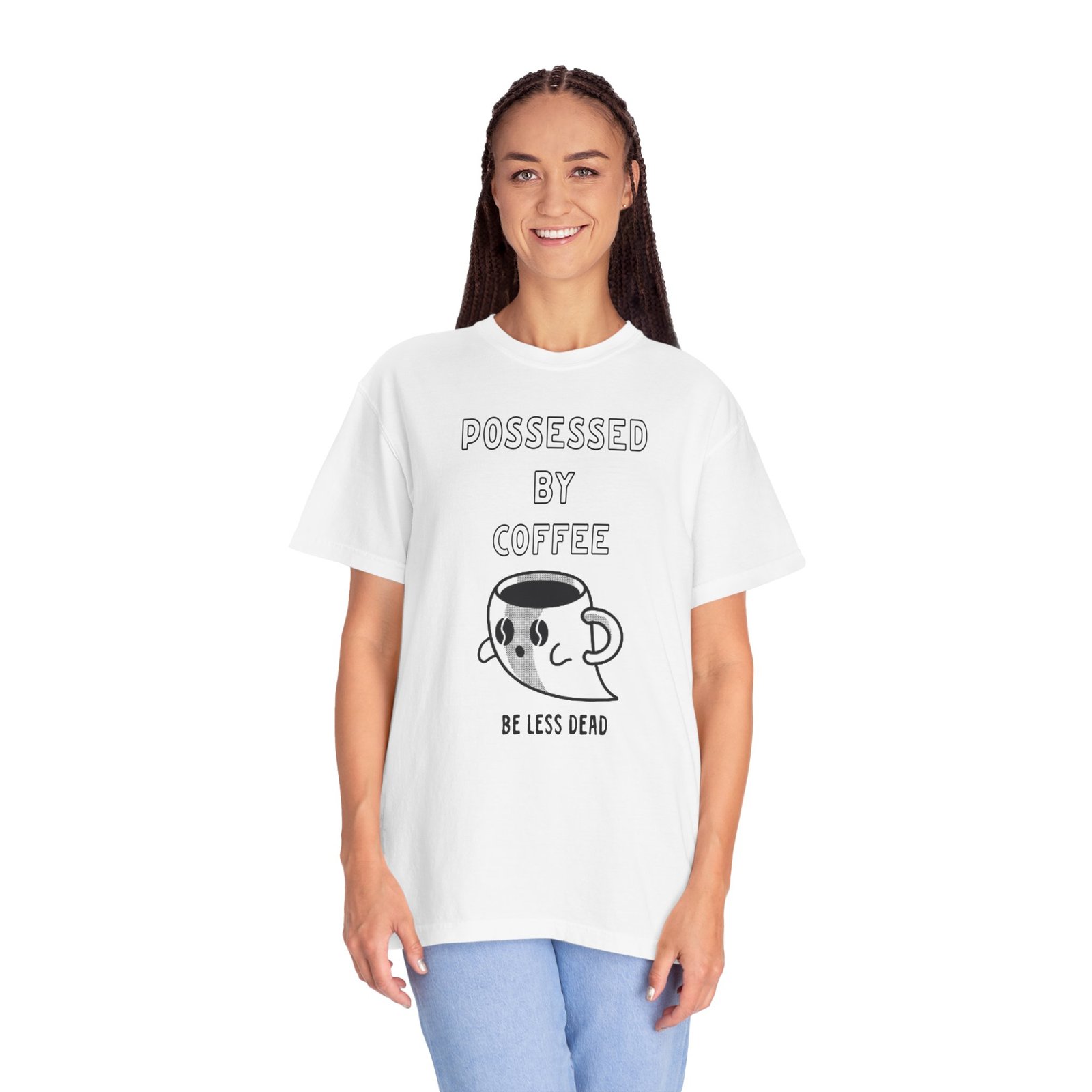 Haunted Brew Tee – Ghost Coffee Cup Character Graphic Shirt - Image 3