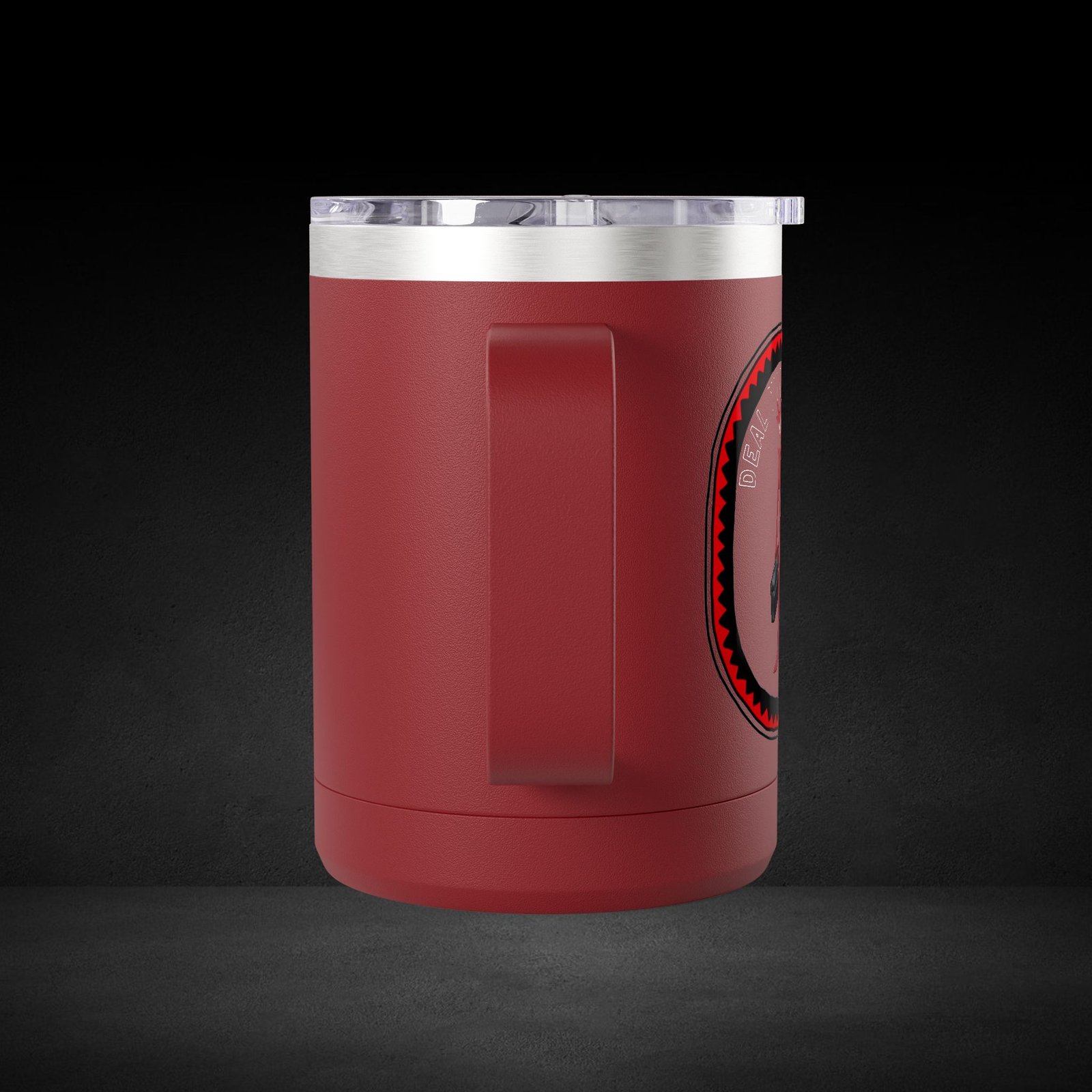 Deal With Coffee Devil Travel Mug - Business Professional Coffee Cup with Vintage Badge Design - Image 8