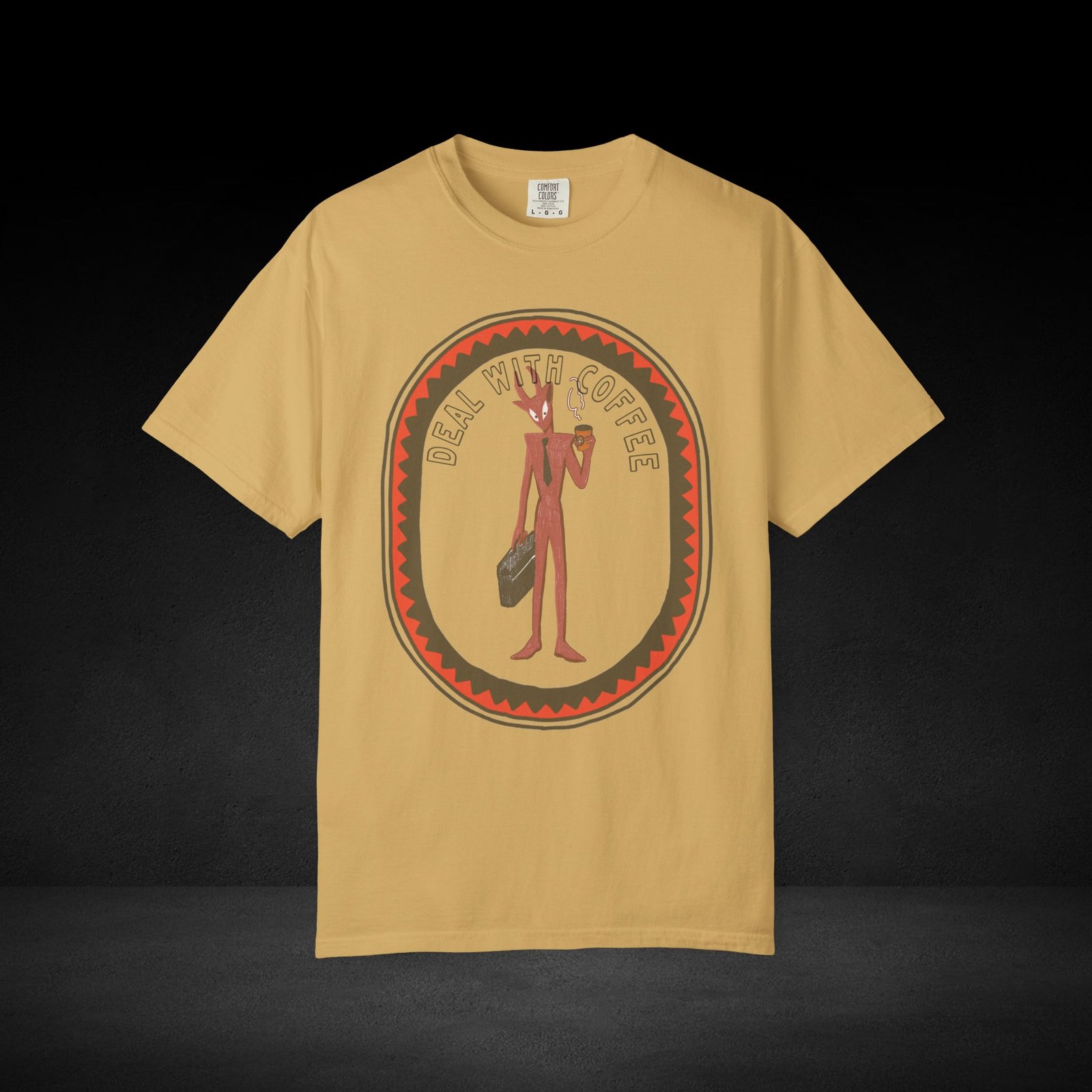 Devil’s Coffee Break Tee – Business Devil with Briefcase and Coffee Cup Graphic Shirt - Image 4