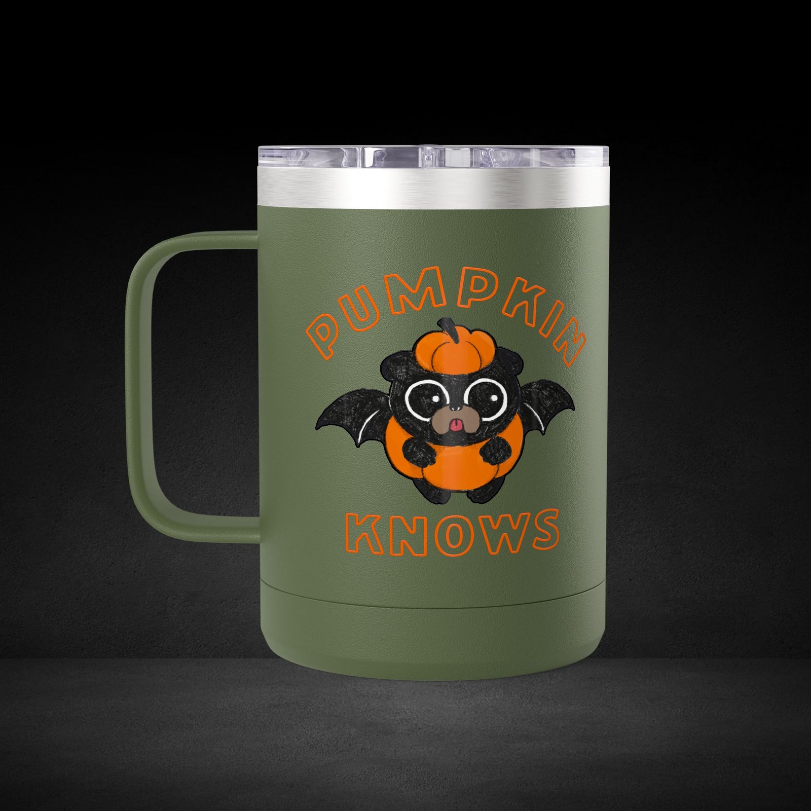 Pumpkin Knows Coffee Mug – Cute Bat in Pumpkin Design - Possessed by Coffee Travel Mug - Image 14