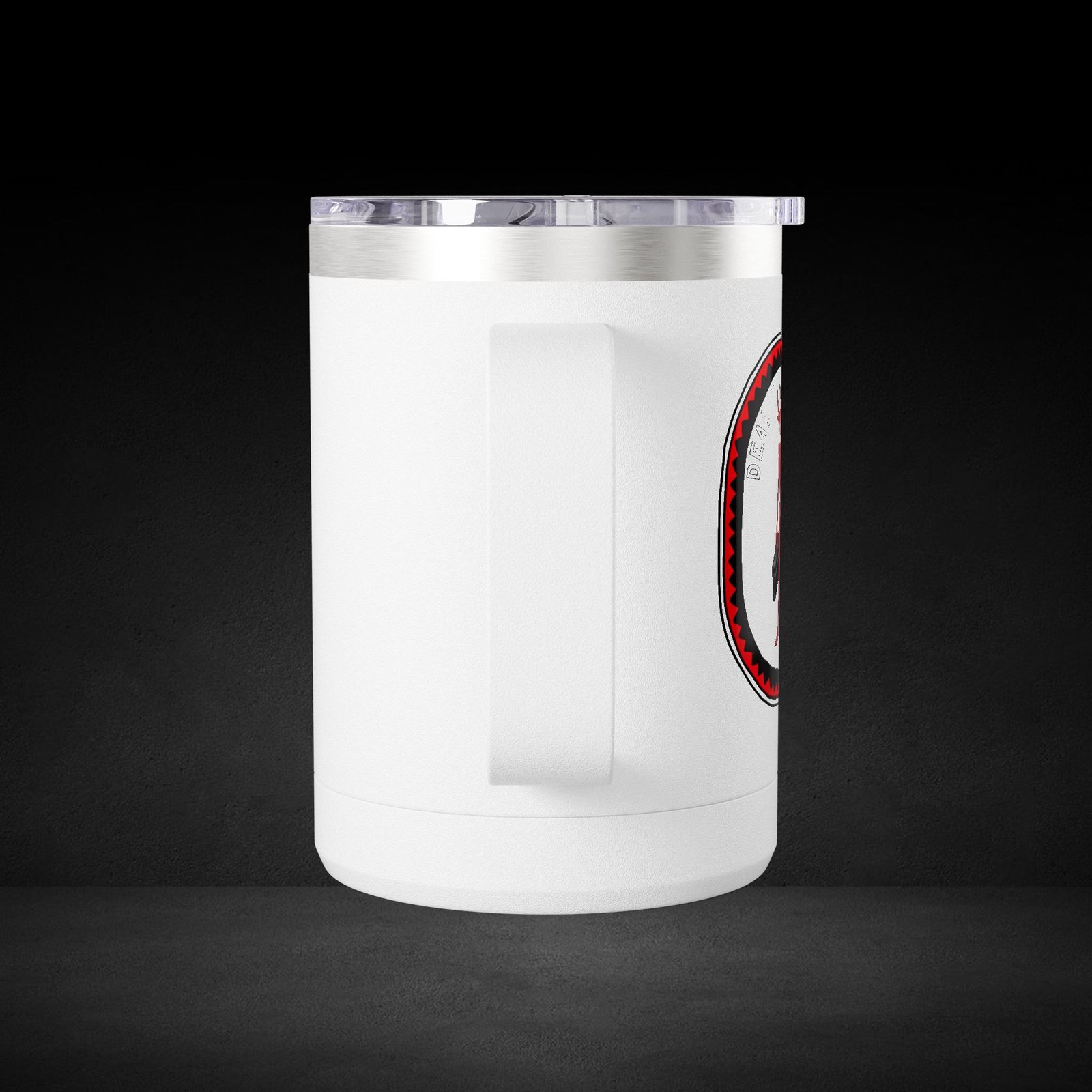 Deal With Coffee Devil Travel Mug - Business Professional Coffee Cup with Vintage Badge Design - Image 5