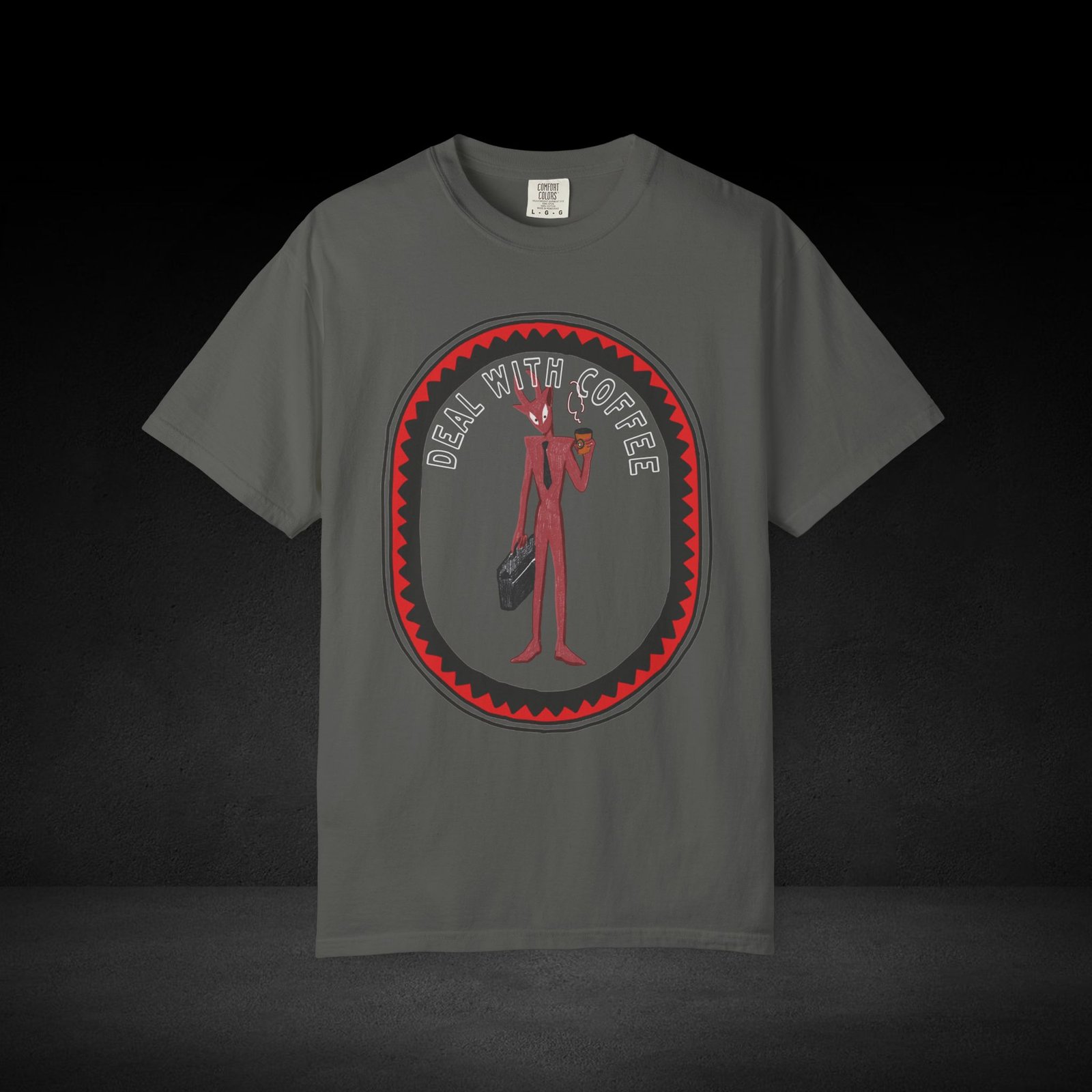 Devil’s Coffee Break Tee – Business Devil with Briefcase and Coffee Cup Graphic Shirt - Image 10