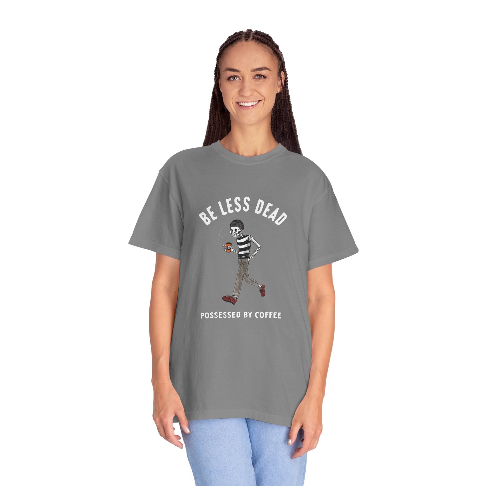 Skeleton Stroll Coffee Tee – Cool Walking Skeleton with Coffee Cup Graphic T-Shirt - Image 15