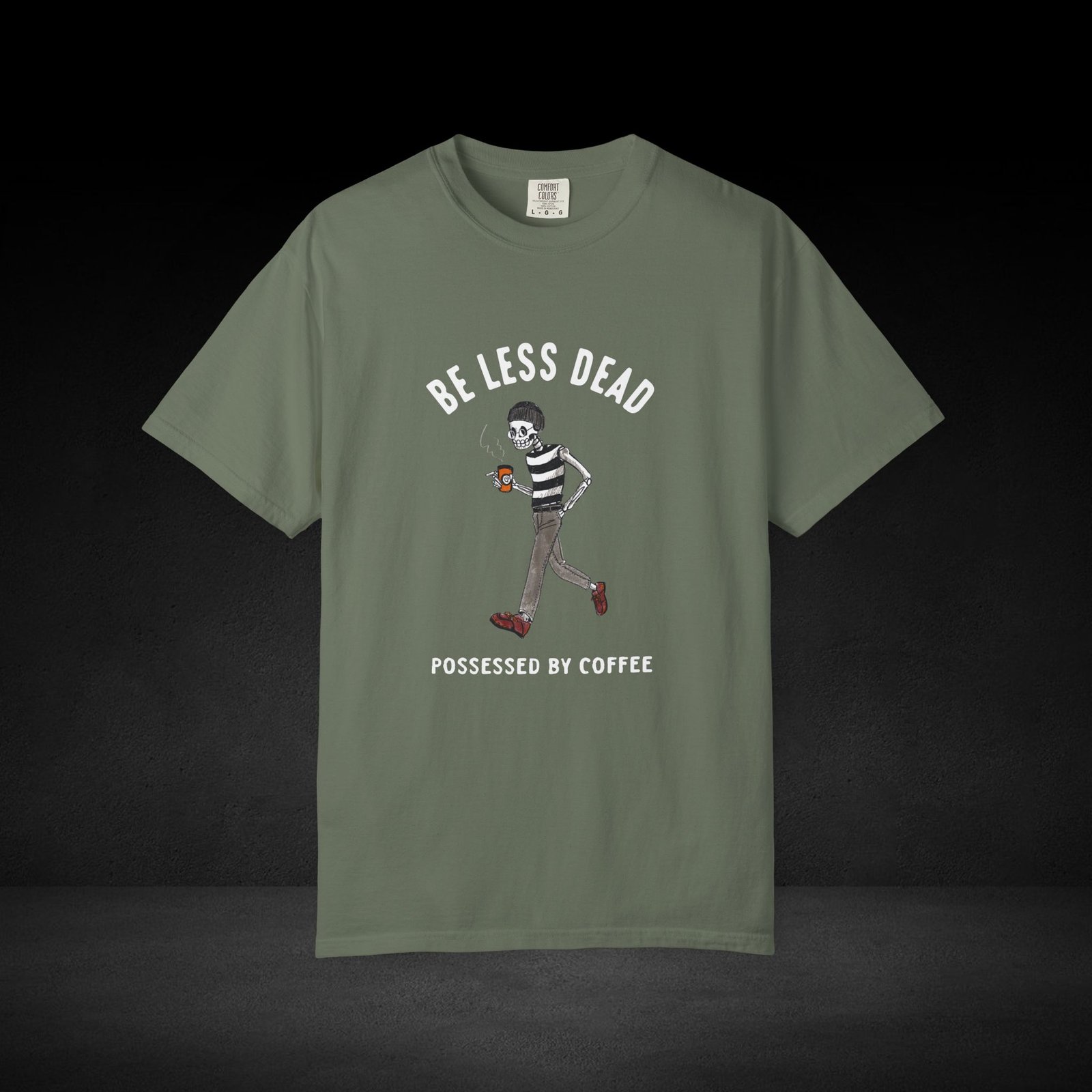 Skeleton Stroll Coffee Tee – Cool Walking Skeleton with Coffee Cup Graphic T-Shirt - Image 19