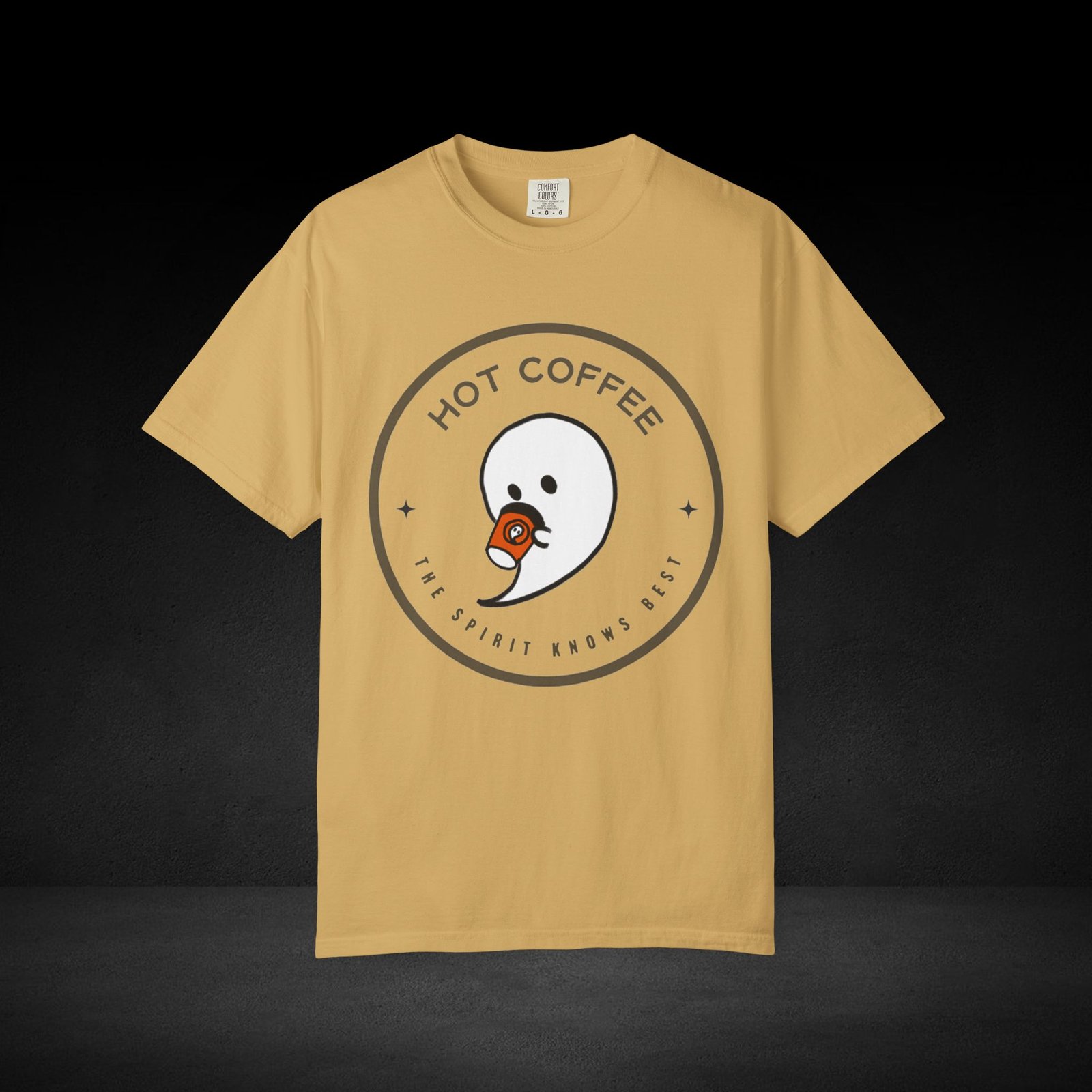 Hot Coffee Ghost Tee – “The Spirit Knows Best” Coffee Lover Graphic Shirt - Image 4