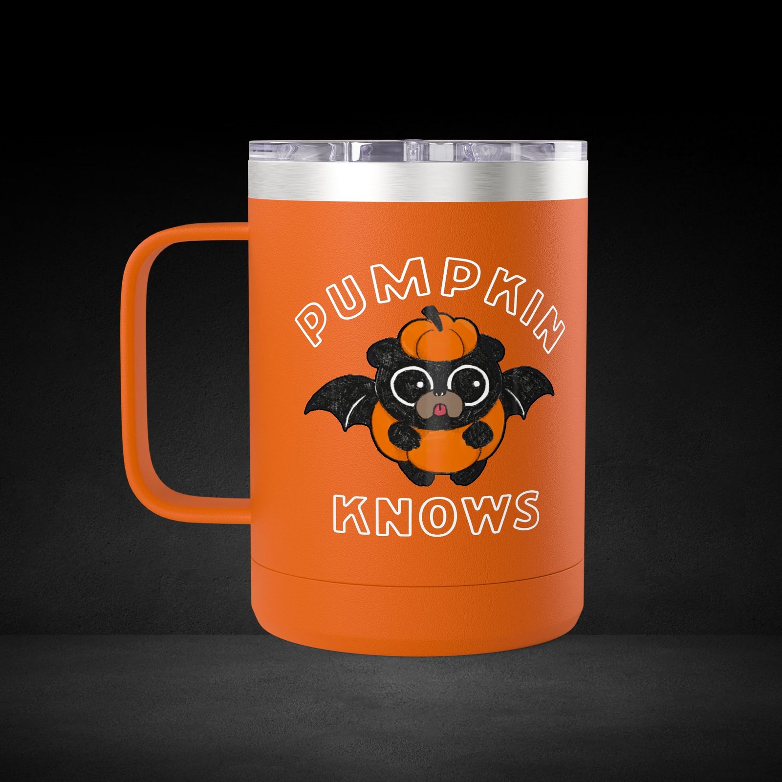 Pumpkin Knows Coffee Mug – Cute Bat in Pumpkin Design - Possessed by Coffee Travel Mug - Image 8