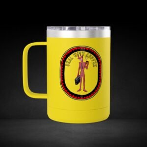 Deal With Coffee Devil Travel Mug - Business Professional Coffee Cup with Vintage Badge Design