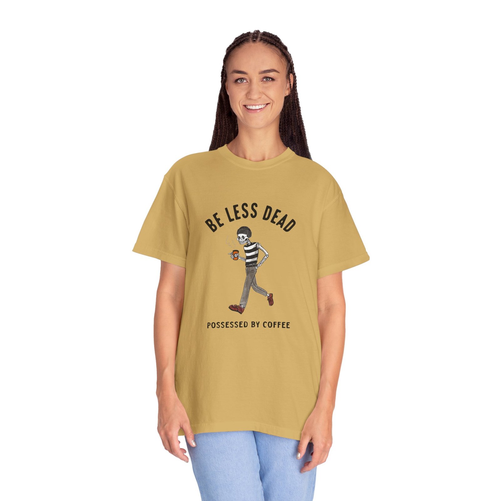 Skeleton Stroll Coffee Tee – Cool Walking Skeleton with Coffee Cup Graphic T-Shirt - Image 6