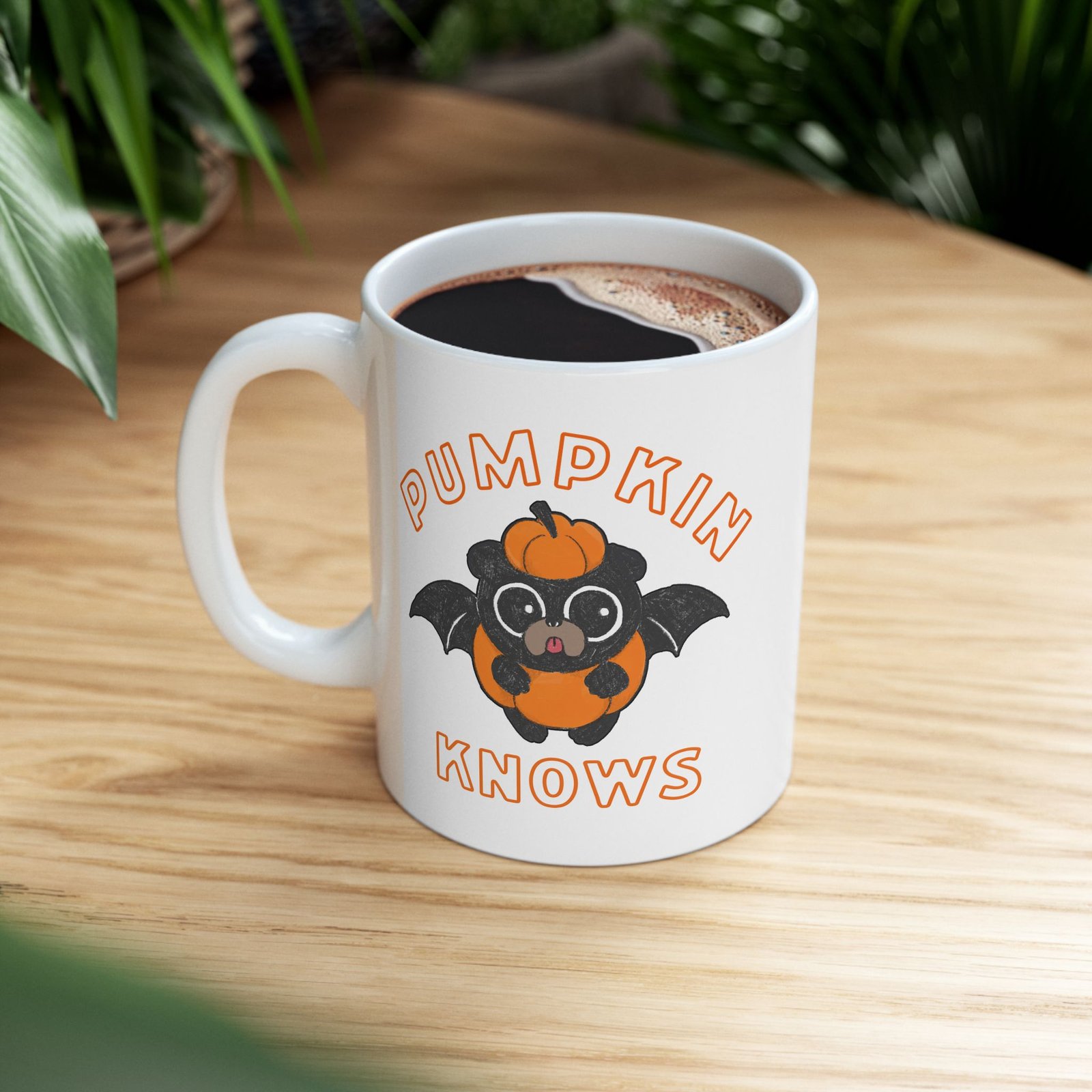Pumpkin Knows – Bat Pup Halloween Coffee Mug