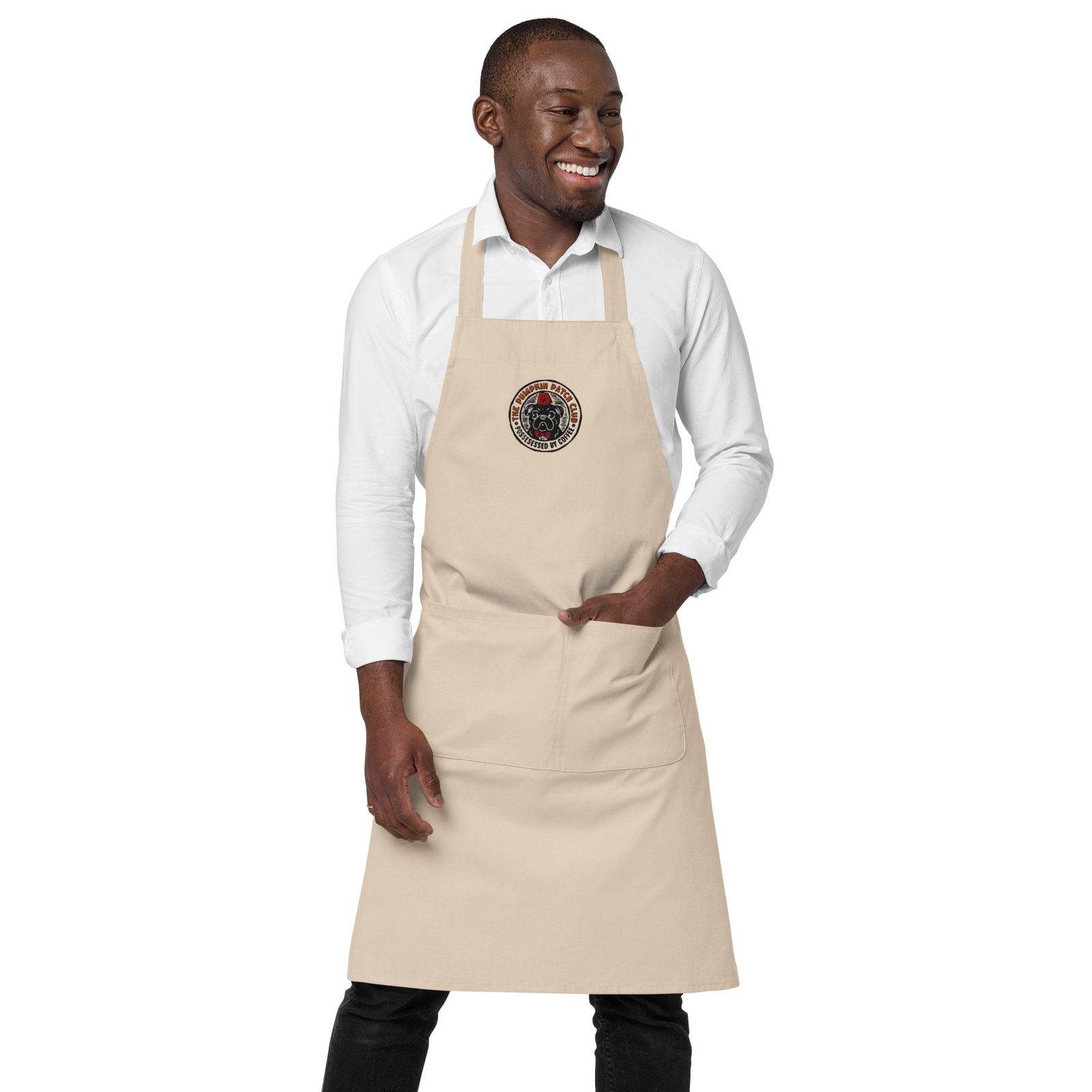 Possessed by Coffee Organic Cotton Apron – Ghost & Coffee Cup Design for Baristas and Coffee Lovers - Image 2