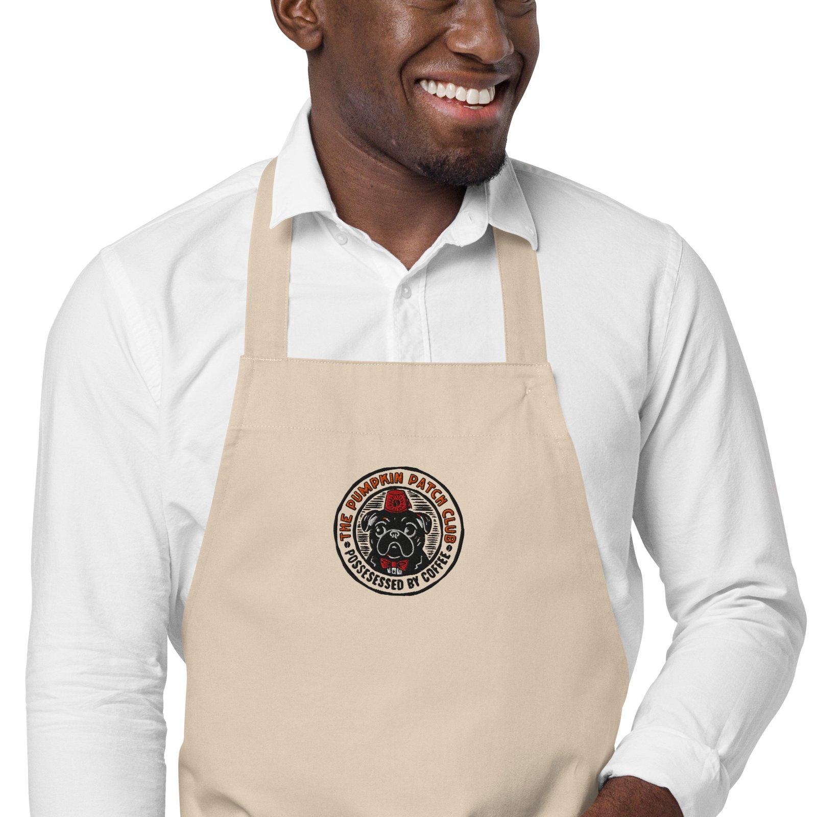 Possessed by Coffee Organic Cotton Apron – Ghost & Coffee Cup Design for Baristas and Coffee Lovers