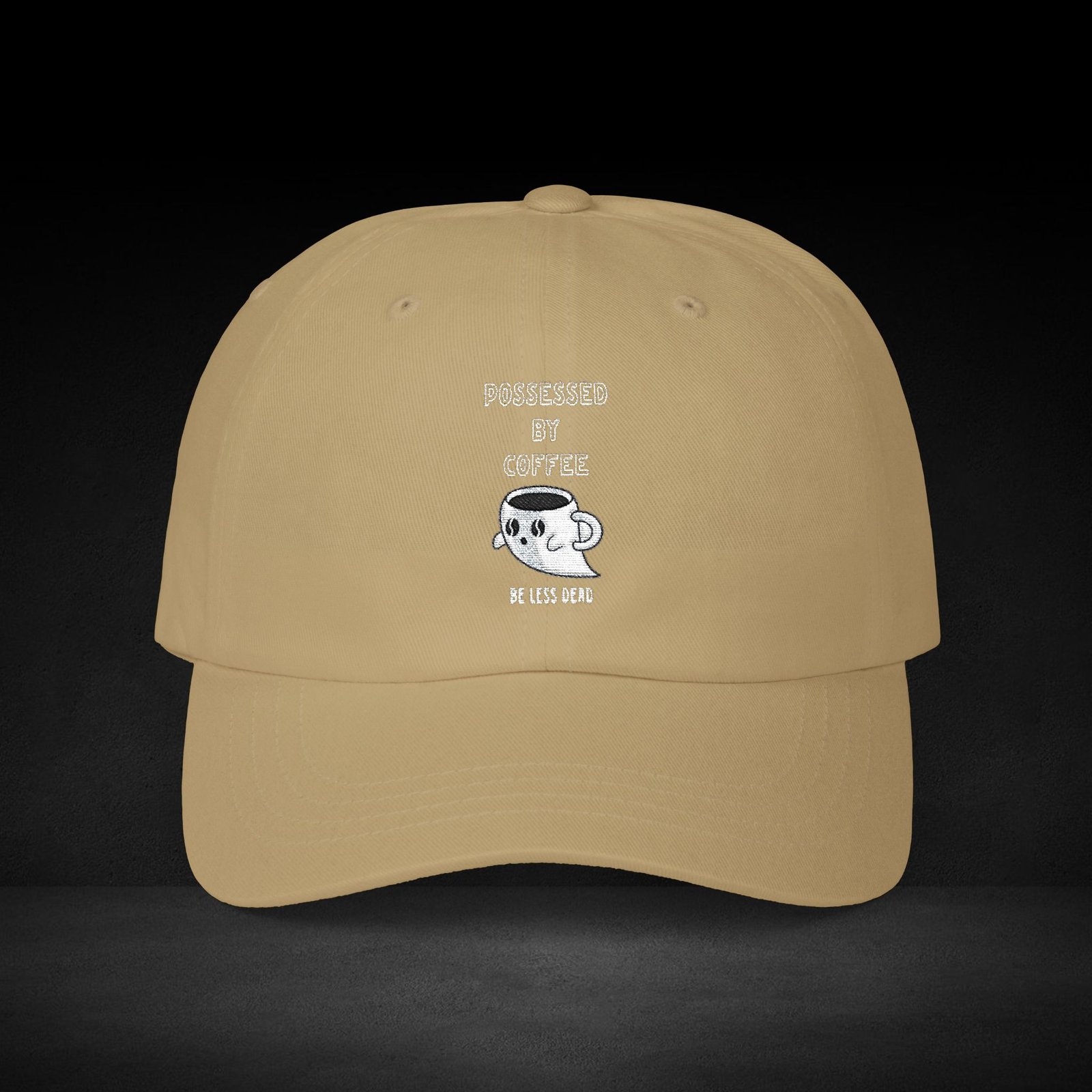 Be Less Dead Ghost Coffee Cap – Spooky Coffee Spirit Baseball Hat - Image 4