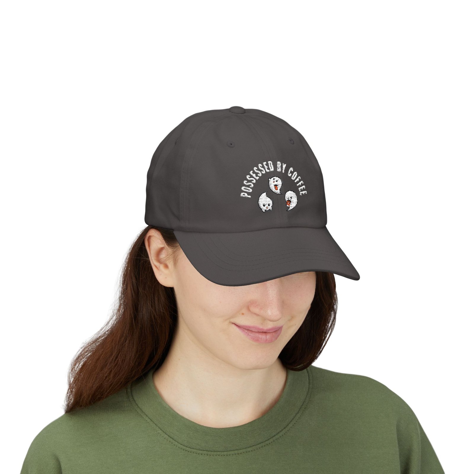 Possessed by Coffee Ghost Trio Cap – Cute Spooky Coffee Lover Baseball Hat - Image 12
